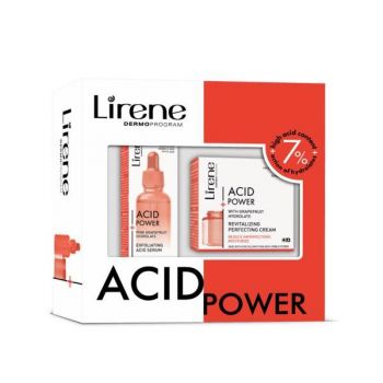 Set cadou Acid Power Contine Ser exfoliant 30ml + Crema revitalizanta cu hidrolat Lirene 50ml la reducere