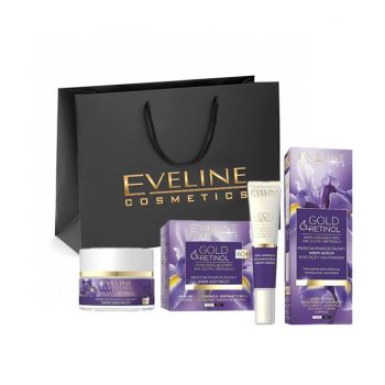 Set cadou Eveline Cosmetics Cremă-concentrat împotriva ridurilor adânci Gold And Retinol 60 +, 50 ml + Cremă ser antirid pentru zona ochilor Gold And Retinol, 20 ml