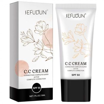 Crema corectoare pentru ten cu SPF50, Acoperire completa, Finish mat, Rezistenta, Anti Roseata, CC Cream Sefudun, 30 ml