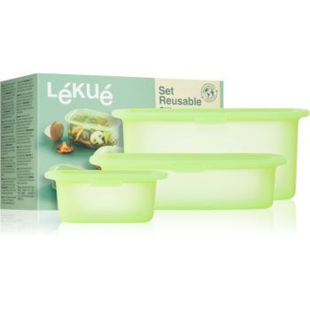 Lékué Set of 3 Reusable Silicone Boxes set pentru depozitarea alimentelor