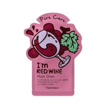 Masca Faciala Coreeana Tip Servetel cu Vin Rosu pentru Ingrijirea Porilor - Tony Moly I'm Red Wine Mask Sheet Pore Care, 1 buc de firma originala