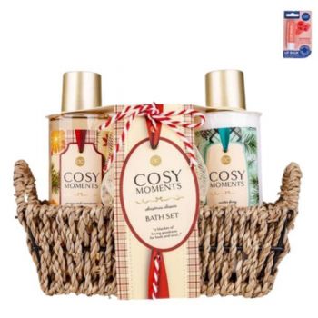 Set cadou cosmetice Accentra Craciun Cosy Moments gel de dus 150ml + lotiune de corp 150 ml + buretel si balsam de buze