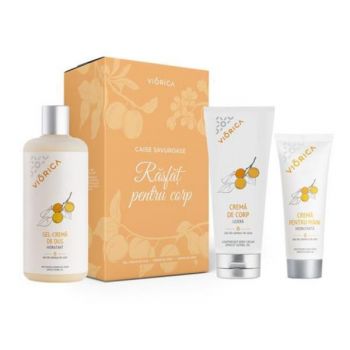 Set Cadou pentru corp Rasfat cu caise savuroase - Gel de dus, 500 ml, Crema de maini, 75 ml, Crema de corp, 200 ml