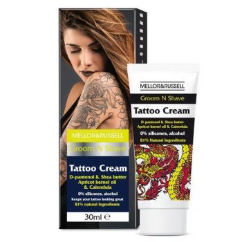 Crema hidratanta pentru ingrijirea zonelor tatuate Mellor & Russell Tattoo cu D-Pantenol si unt de Shea, 30 ml