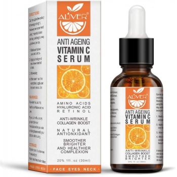 Ser Facial Anti-Imbatranire cu Vitamina C, Aminoacizi, Acid Hialuronic si Retinol, ALIVER, 30 ml la reducere