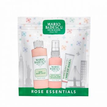 Set ingrijire Mario Badescu Rose Essentials, Spray facial Facial Spray, 59 ml + Balsam de buze Rose Lip Balm, 10 g + Gelul de dus Rose Body Soap, 118 ml de firma original