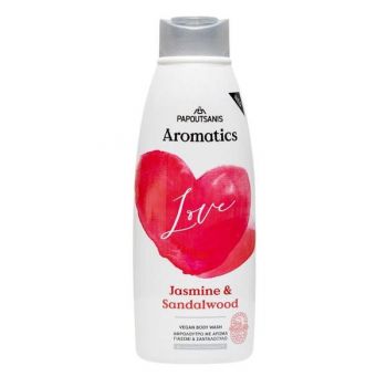 Gel de Dus Vegan cu Iasomie si Lemn de Santal - Aromatics Love Jasmine & Sandalwood, Papoutsanis, 600 ml