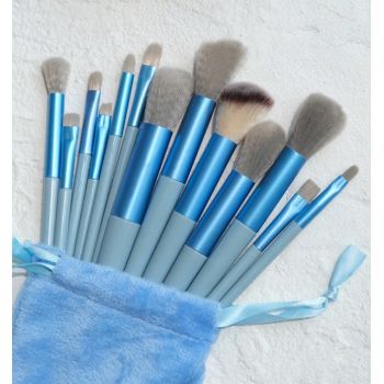 Pensule Machiaj Profesionale Bleu cu Husa, Set 13 la reducere