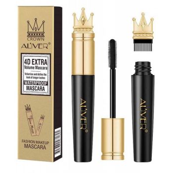 Mascara cu Efect de Gene False, Fibre de Matase si Perie pentru Curbare, Aliver 4D Extra Volume, Waterproof, Negru,10 g la reducere