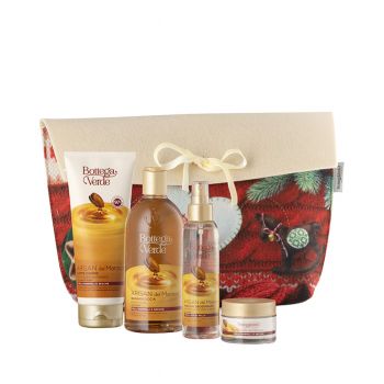 Set cadou femei, ingrijire delicata corp, cu aroma orientala de argan, in ambalaj textil cu motive festive ieftin