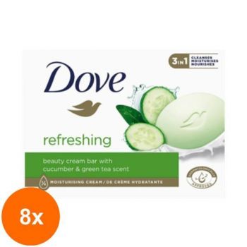 Set 8 x Sapun Crema Dove Refreshing Cucumber, Castravete, 90 g de firma original