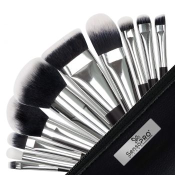 Set 10 pensule machiaj SensoPRO Milano, Black Silver + Borseta Cadou la reducere