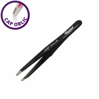 Penseta pentru sprancene FOCUS SOFT cu cap oblic  - NEAGRA