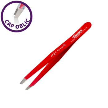 Penseta pentru sprancene FOCUS SOFT cu cap oblic  - ROSIE