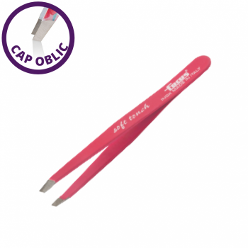 Penseta pentru sprancene FOCUS SOFT cu cap oblic  - ROZ
