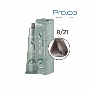 Vopsea de par profesionala fara amoniac SUPERB.COLOR 100 ml  - Pro.Co - 8 21 BLOND DESCHIS IRISE CENUSIU