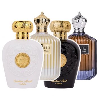 Pachet 4 parfumuri Best Seller, Opulent Musk 100 ml si Opulent Oud 100 ml si I Am The Queen 100 ml si I Am The King 100 ml la reducere