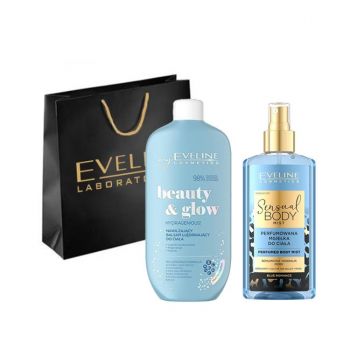 Set cadou Eveline Cosmetics Spray de corp Blue Romance Sensual Body Spray, 150 ml + Balsam hidratant pentru corp, Hydragenious, 350 ml de firma original