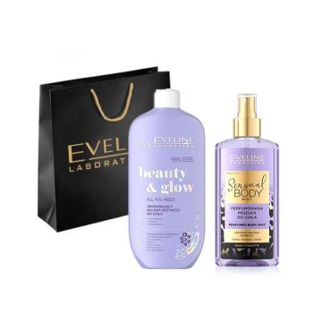 Set cadou Eveline Cosmetics Spray de corp Night Coquette Sensual Body Spray, 150 ml + Balsam hidratant pentru corp, All You Need!, 350 ml de firma original