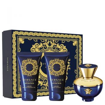 Set cadou Versace Dylan Blue, Femei, 50ml Apa de Parfum, 50 ml Gel de Dus, 50 ml Lotiune de Corp