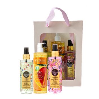 Set Exotic Spa Scents, femei, 2 x Spray de Corp Eyup 250 ml, Gel pentru fata si corp Eveline 250 ml de firma original