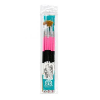 Set pensule manichiura, pentru pictura pe unghii, 6 piese, culoare roz de firma originala