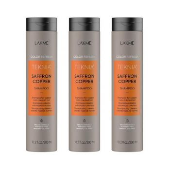 Sampon parul vopsit aramiu, Lakme, Saffron Copper, 3x300ml