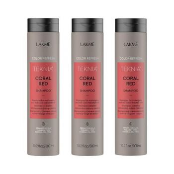 Sampon pentru parul vopsit rosu, Lakme, Coral Red, 3x300ml