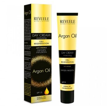 Crema anti-rid de zi cu ulei de argan REVUELE Cell Regeneration, Oxygen Infusion, SPF 15, 50 ml la reducere