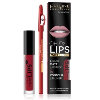Kit de buze Oh! My Lips Matt Eveline Cosmetics (Concentratie: Set, Nuanta Ruj: 17 Flameco Red) ieftin