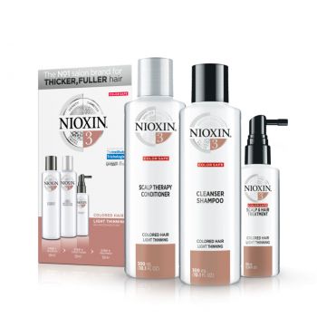 Set pentru par vopsit Nioxin System 3, Sampon 300 ml + Balsam 300 ml + Tratament leave-in 100 ml ieftin