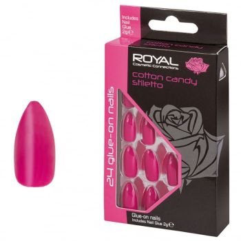 Set 24 Unghii False ROYAL Glue-On Nail Tips, Cotton Candy Stiletto, Adeziv Inclus