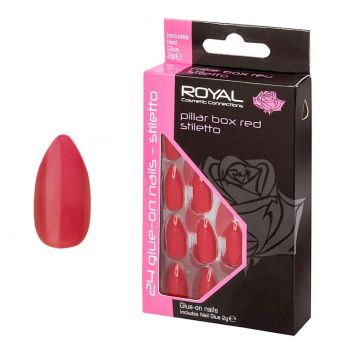 Set 24 Unghii False ROYAL Glue-On Nail Tips, Pillar Box Stiletto, Adeziv Inclus