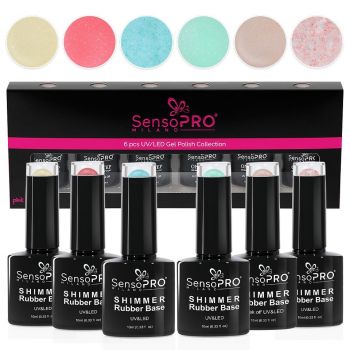 Set 6 Shimmer Rubber Base 10ml SensoPRO Milano, Shine Shine Baby