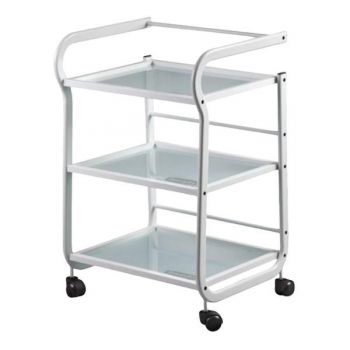 Carucior Cosmetica cu 3 Etajere si Maner 1013, Alb - Beautyfor Beauty Salon Trolley With Shelves 1013, 1 buc ieftin