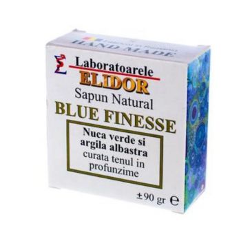 Sapun Solid detoxifiant, antiacneic cu  nuca verde, argila albastra Blue Finesse Elidor, 90 g