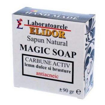 Sapun Solid detoxifiant cu lemn dulce,brusture, carbun activ Magic Soap cu Carbune Elidor, 90 g ieftin