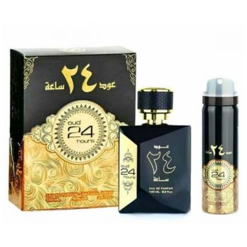 Set Apa de Parfum, 100 ml + Deodorant Spray, 50 ml, Unisex - Ard al Zaafaran, Oud 24 Hours, 1 set