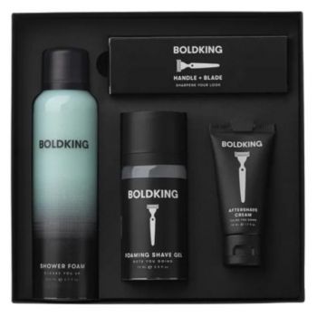 Set pentru barbierit The Giftbox cu aparat de ras, Gel de ras spuma 75ml + Crema after shave 50ml + Gel de dus spuma 200ml