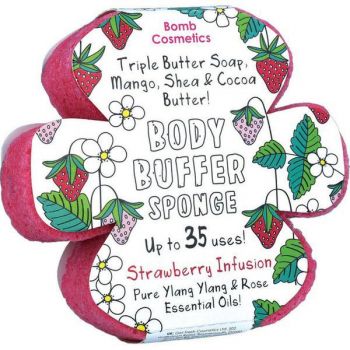 Sapun exfoliant cu burete Strawberry Infusion Body Buffer, Bomb Cosmetics, 200 g de firma original