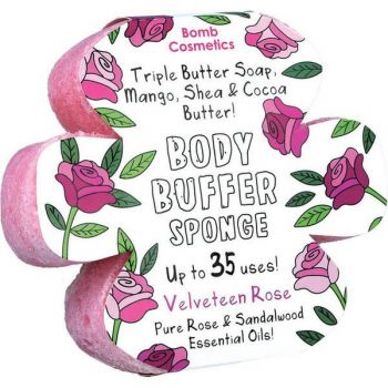 Sapun exfoliant cu burete Velveteen Rose Body Buffer, Bomb Cosmetics, 200 g de firma original
