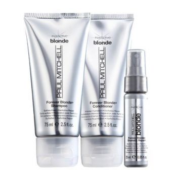 Set pentru par blond Paul Mitchell Take Home - Sampon 75 ml + Balsam 75 ml + Tratament 25 ml