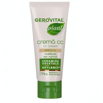Crema CC Matifianta cu Ceramide Vegetale, pentru Ten Normal - Gerovital Plant CC Cream Ceramide Vegetale Oxylance, Mediu, 30 ml