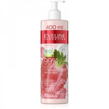 Cremă hidratantă cu iaurt de corp Eveline Cosmetics 99% Natural Strawberry Smoothing, 400 ml