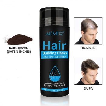 Fibre pentru par rar, pudra, Aliver, Saten inchis (Dark Brown), 27.5 g de firma original