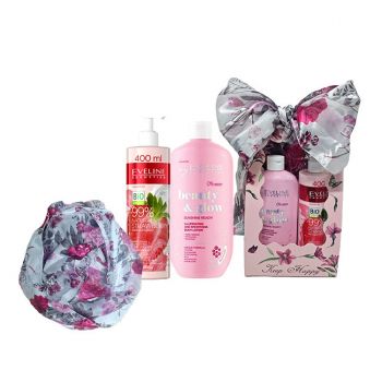 Set cadou Balsam hidratant pentru corp, Sunshine Ready!, Eveline Cosmetics, 350 ml + Cremă hidratantă cu iaurt de corp 99% Natural Strawberry Smoothing, 400 ml + Esarfa matase de firma original