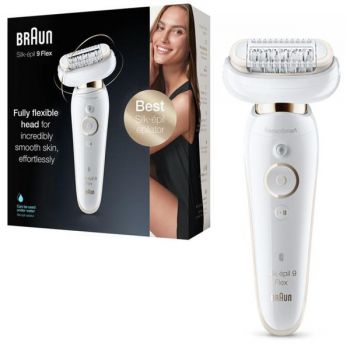 Epilator - Braun Silk-epil 9 Flex 9001, 40 pensete, 2 viteze, Wet&Dry, SensoSmart, acumulator, alb ieftina