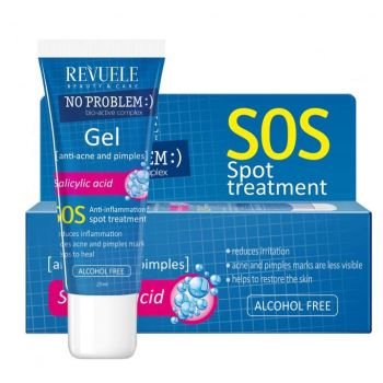 Gel tratament impotriva Acneei cu Acid Salicilic, Efect anti-inflamator, Revuele No Problem SOS, 25 ml Gel tratament impotriva Acneei cu Acid Salicilic, Efect anti-inflamator, Revuele No Problem SOS, 25 ml