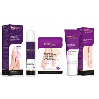 Pachet ingrijire, Crema maini 50 ml+Spuma maini 100 ml + Sosete regenerante 1 set + Crema anti-calus 75 ml, SheCosmetics