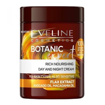 Crema Nutritiva, Zi si Noapte, Eveline Cosmetics, Botanic Expert, Flax Extract, cu Ulei de Avocado si Macadamia, 100 ml
